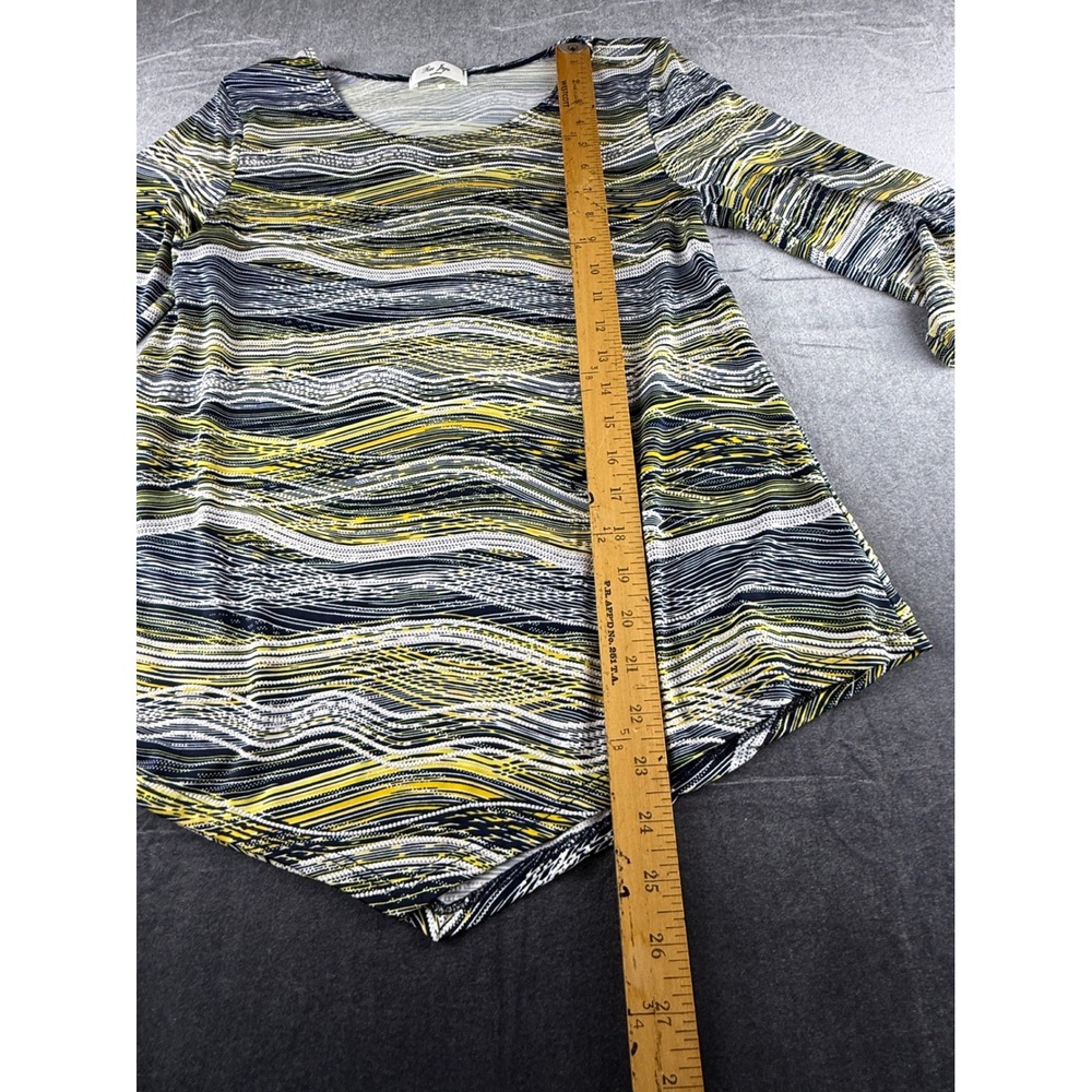 Rue Juju Womens Medium Yellow Black Wavy Stripe 3/4 Sleeve Sharkbite Tunic Top - Picture 5 of 7